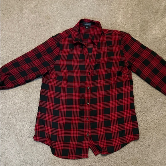 The Limited Tops - The Limited Red and Black Plaid Button Down  Shirt